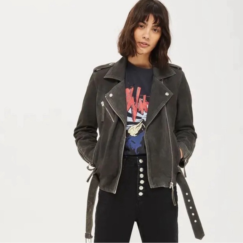Topshop gray leather Moto Jacket size 8
